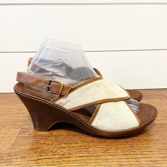 Naturalizer | Women’s 2 Toned Canvas Plea Wedge Open Toe Slingback Sandal 9.5 - Picture 1 of 9